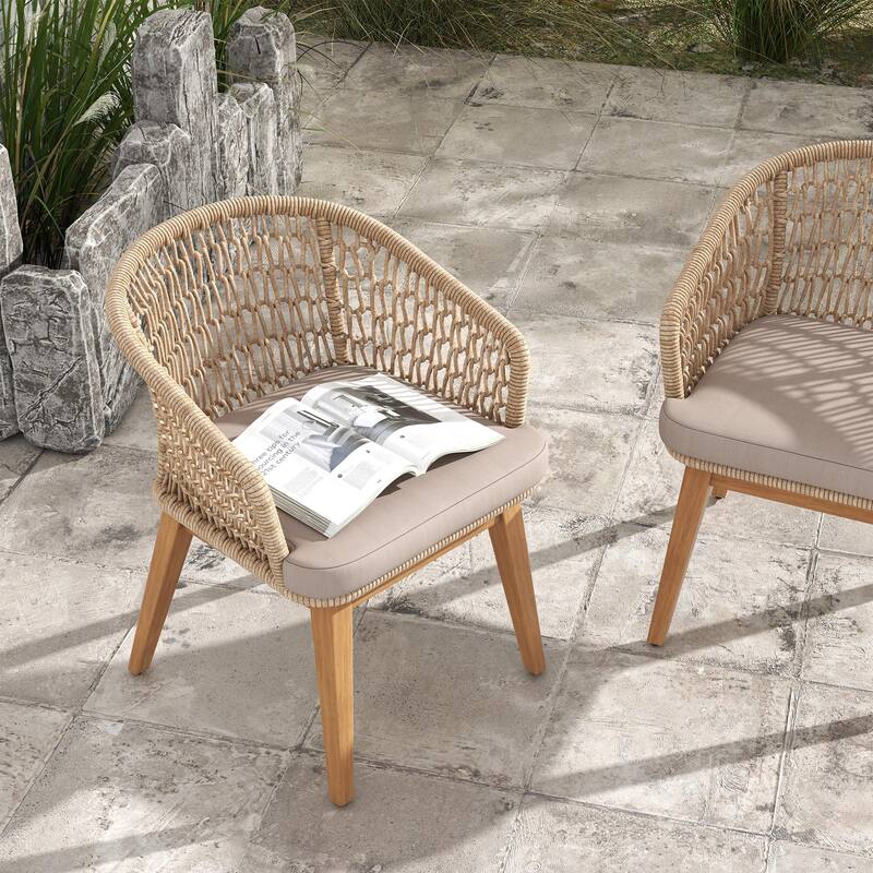 Outdoor Woven Rope Armchairs with Cushions, Set of 2