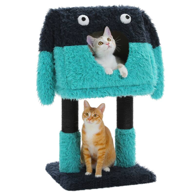 Indoor cat tower with cat condo and sisal scratching post - Blue