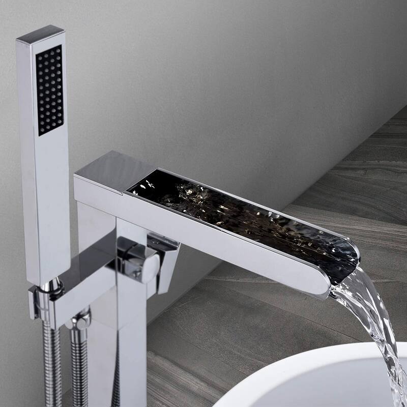 Vanityfair Floor Mount Freestanding Waterfall Bathtub Faucet Tub Filler with Hand Shower