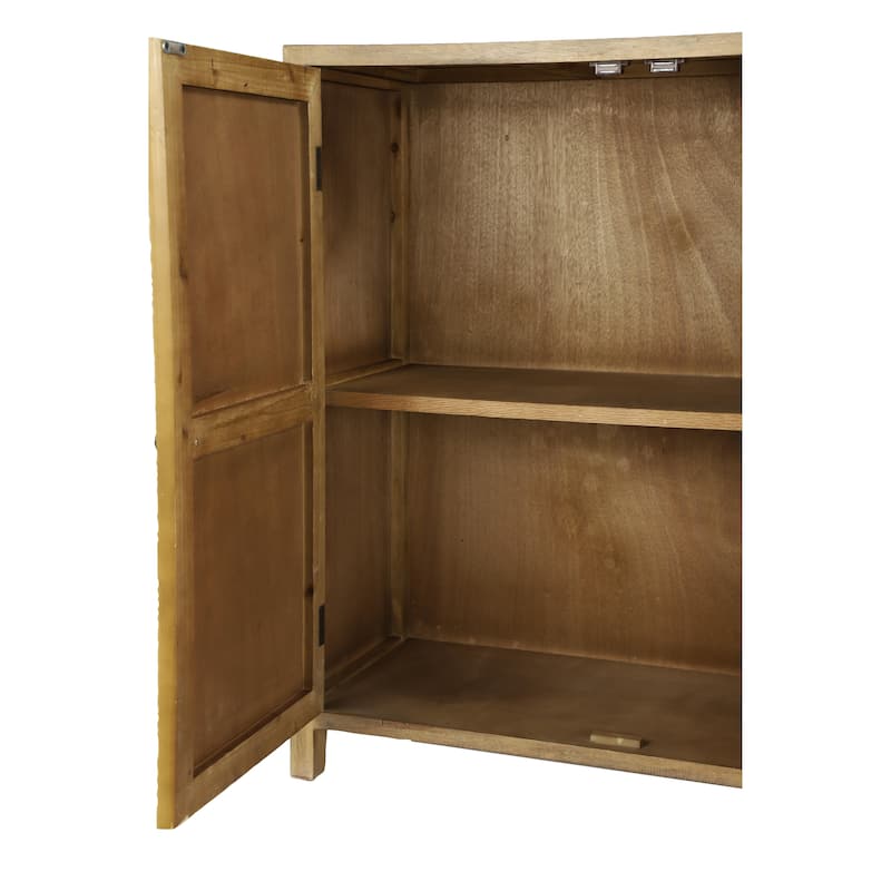Wood Floral Intricately Carved 1 Shelf and 2 Doors Room Cabinet - Brown - Roche River Decor