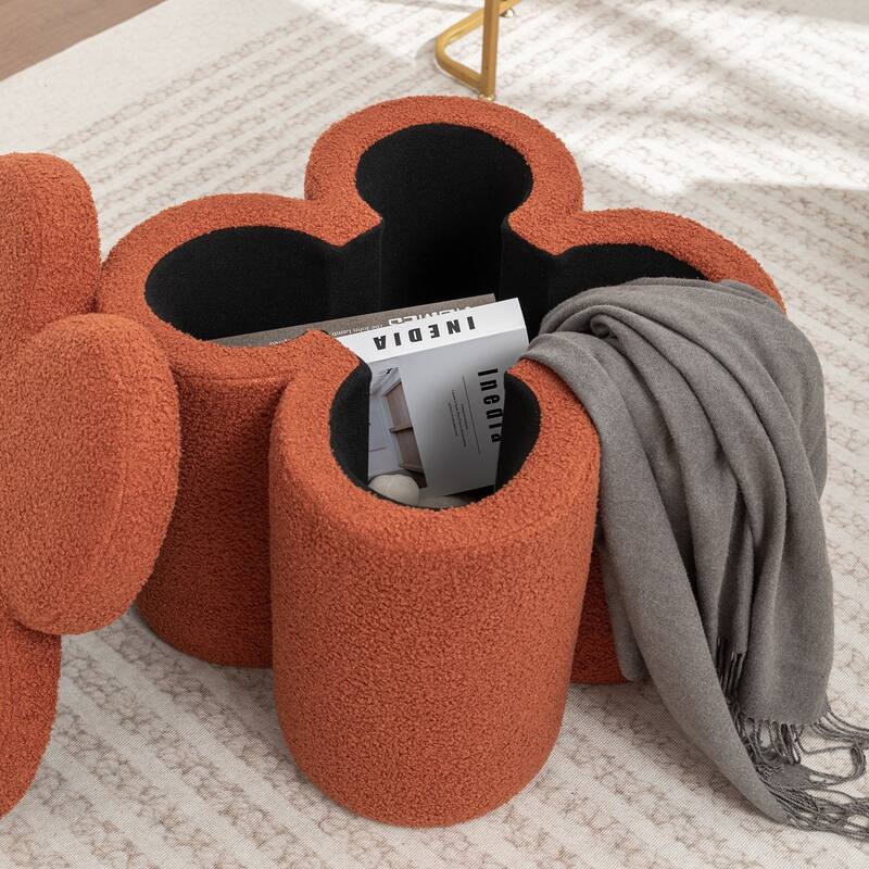 SEYNAR Modern Glam Teddy Velvet Flower Shape Storage Ottoman