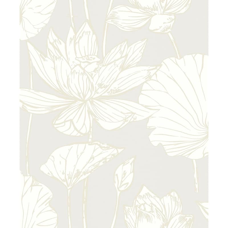 Seabrook Designs Viola Floral Non-Woven Unpasted Wallpaper - 20.9 in. W x 33 ft. L - Metallic Coconut & Cream
