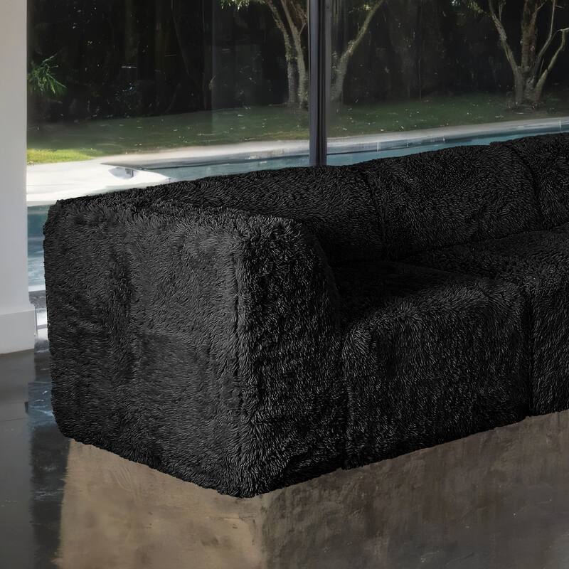 Furniture of America Ylena Modern 5-Piece Faux Fur Foam Modular Compressed Sectional Sofa with Ottoman