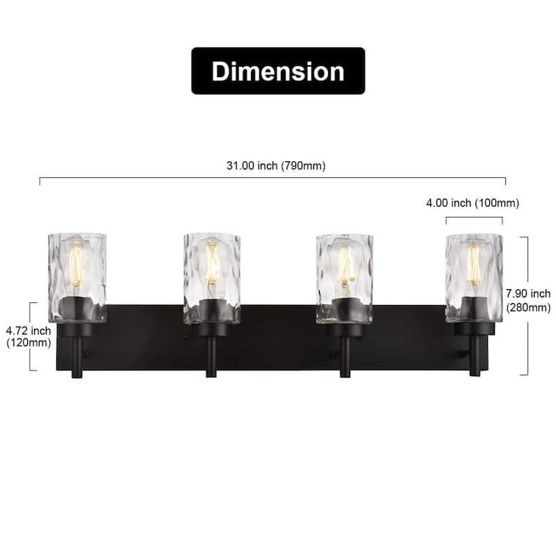 4-Light Black Vanity Light with Hammered Glass