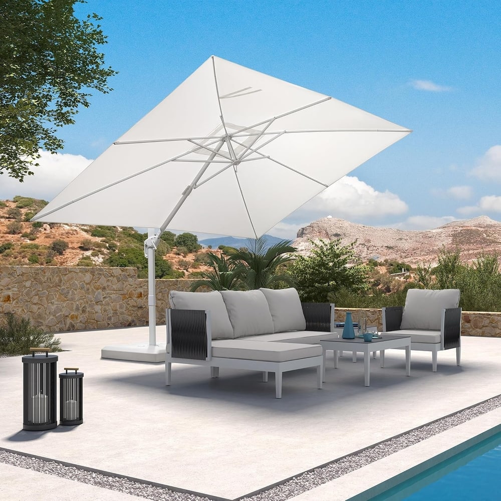 PURPLE LEAF White Cantilever Patio Umbrella with 360 Degree Rotation With Base