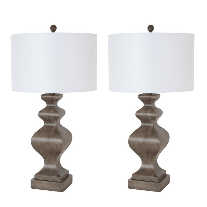 Cyrus 32" Distressed Grey/Brown Farmhouse Table Lamp, (Set of 2)