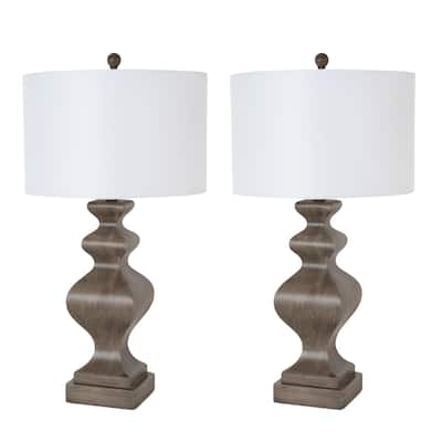 Cyrus 32" Distressed Grey/Brown Farmhouse Table Lamp, (Set of 2)