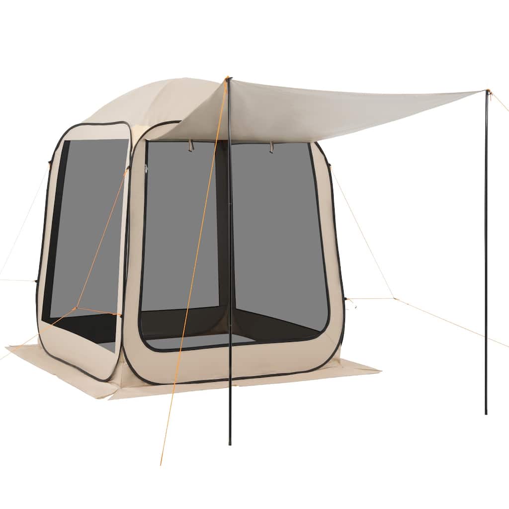 Screen House Tent 4-6 Person Pop Up Screen Tent with Extended Awning Beige - N/A