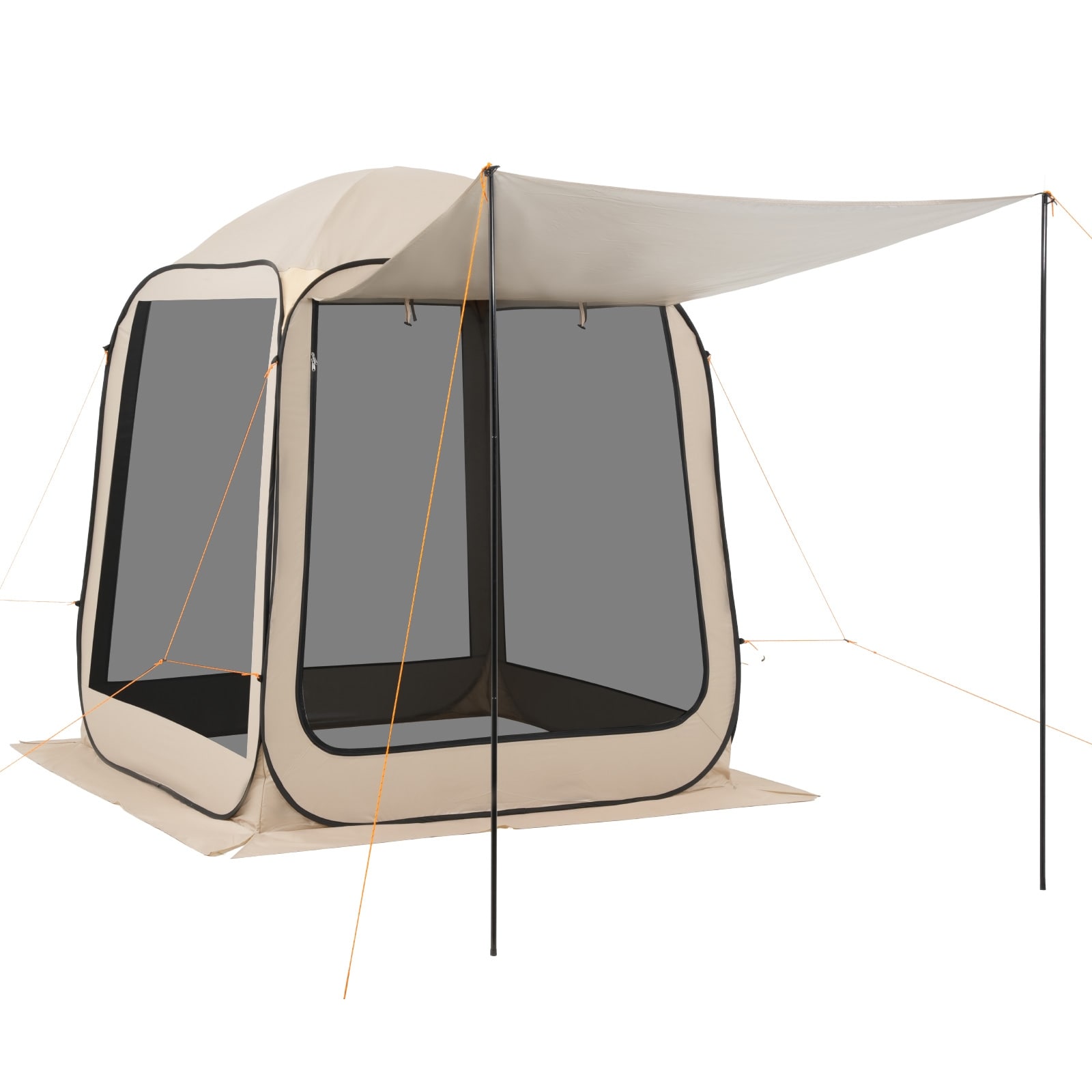 Screen House Tent 4-6 Person Pop Up Screen Tent with Extended Awning Beige - N/A