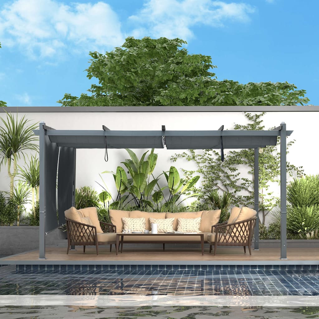 Aoodor 12' x 16' Outdoor Pergola with Retractable Shade Canopy