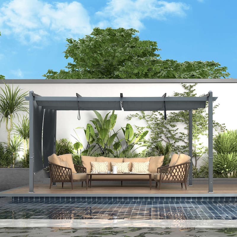 Aoodor 12' x 16' Outdoor Pergola with Retractable Shade Canopy - Grey