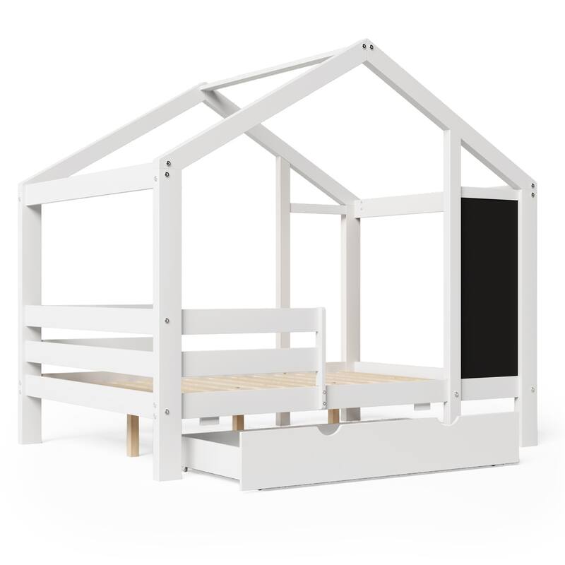 Merax Twin House Bed with Blackboard and Drawers, Two assembly options