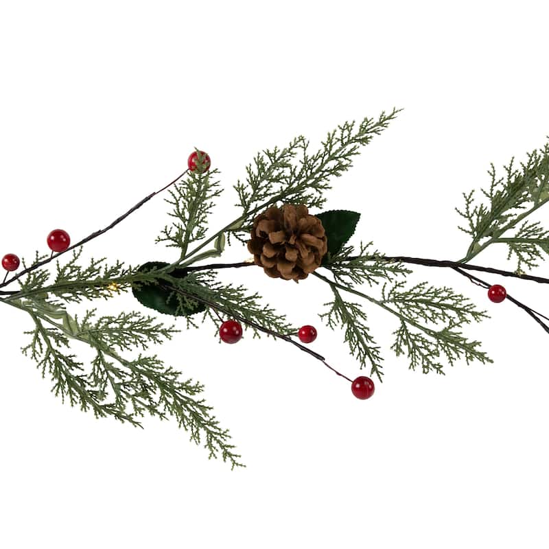 Pre-Lit B/O Pinecone, Berry and Leaf Christmas Garland - 4.5' - Warm White Lights
