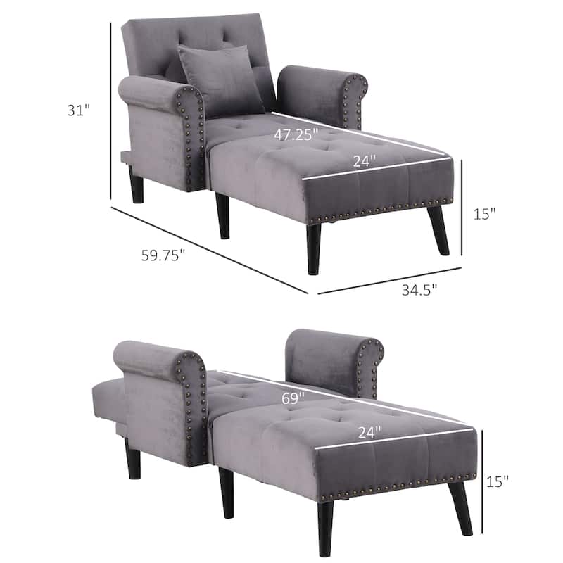 HOMCOM 2-In-1 Chaise Lounge Chair with Thick Padding, Adjustable Backrest, and Wooden Legs