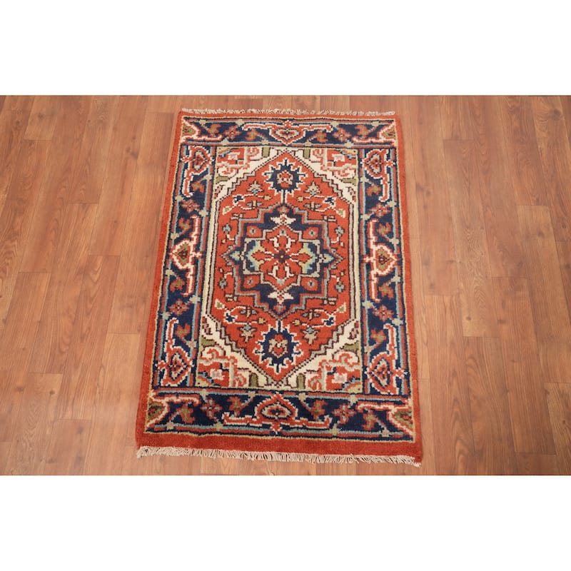 Hand Knotted Oriental 100% Wool Carpet Traditional Medallion Oranges & Rust Heriz (serapi) Area Rug - 3' 0'' X 2' 0''