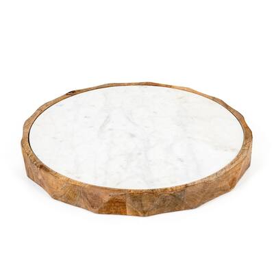 Carmelo 15" Round Marble and Wood Serving Board - 15 x 15