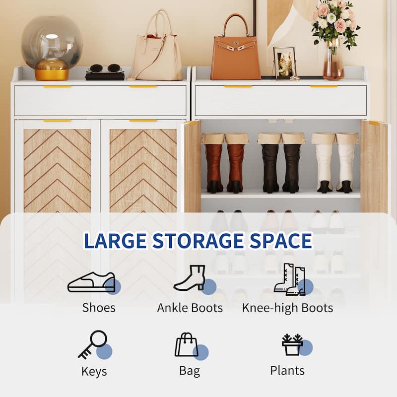 Moasis 5-Shelf Wooden Shoe Storage Cabinet wiith Drawer and Shelves for Entryway Living Room