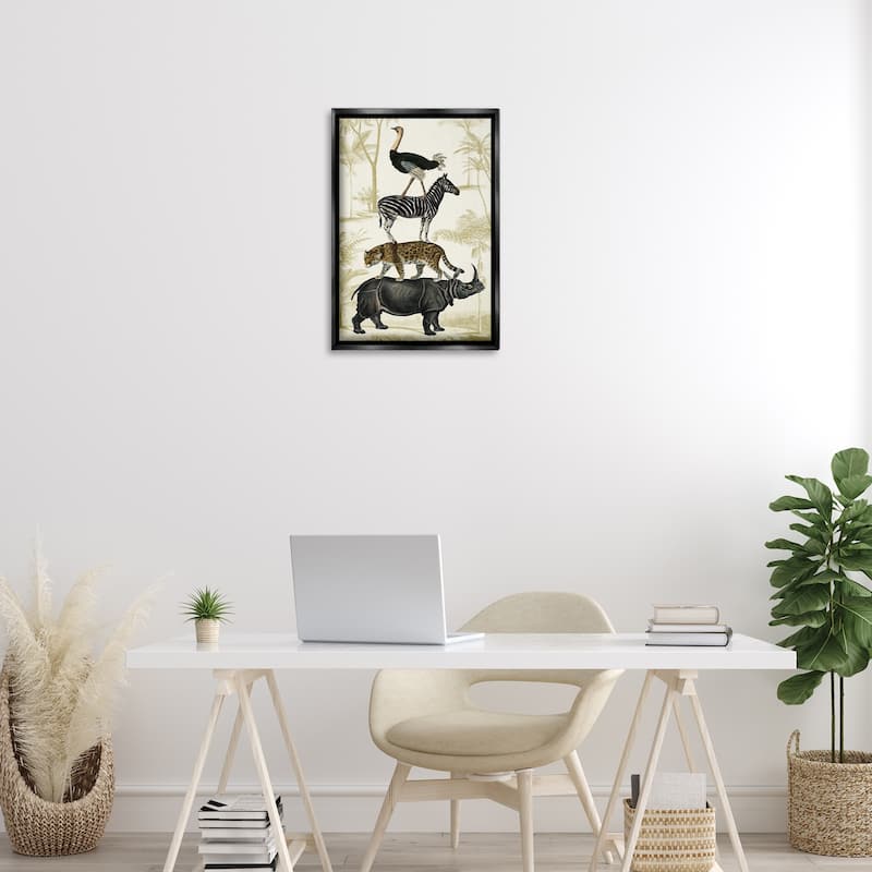 Stupell Tower of Safari Animals Framed Floater Canvas Wall Art Design By Victoria Barnes