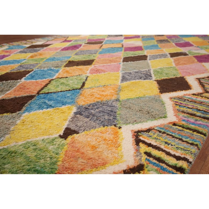 Colorful Trellis Plush Moroccan Area Rug Hand-Knotted Wool Carpet - 8'5" x 13'1"