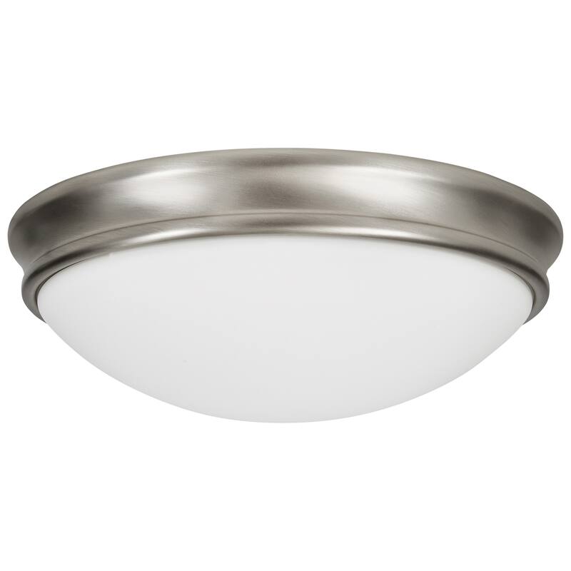 Access Lighting Atom - 3-Light 14" Flush Mount - Brushed Steel Finish - Opal Glass Shade