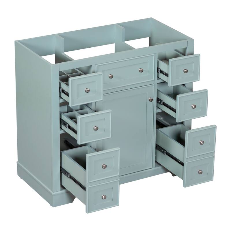 35.6" White Freestanding Bathroom Vanity with 6 Drawers, 1 Door, Adjustable Shelf, Modern Painted Finish