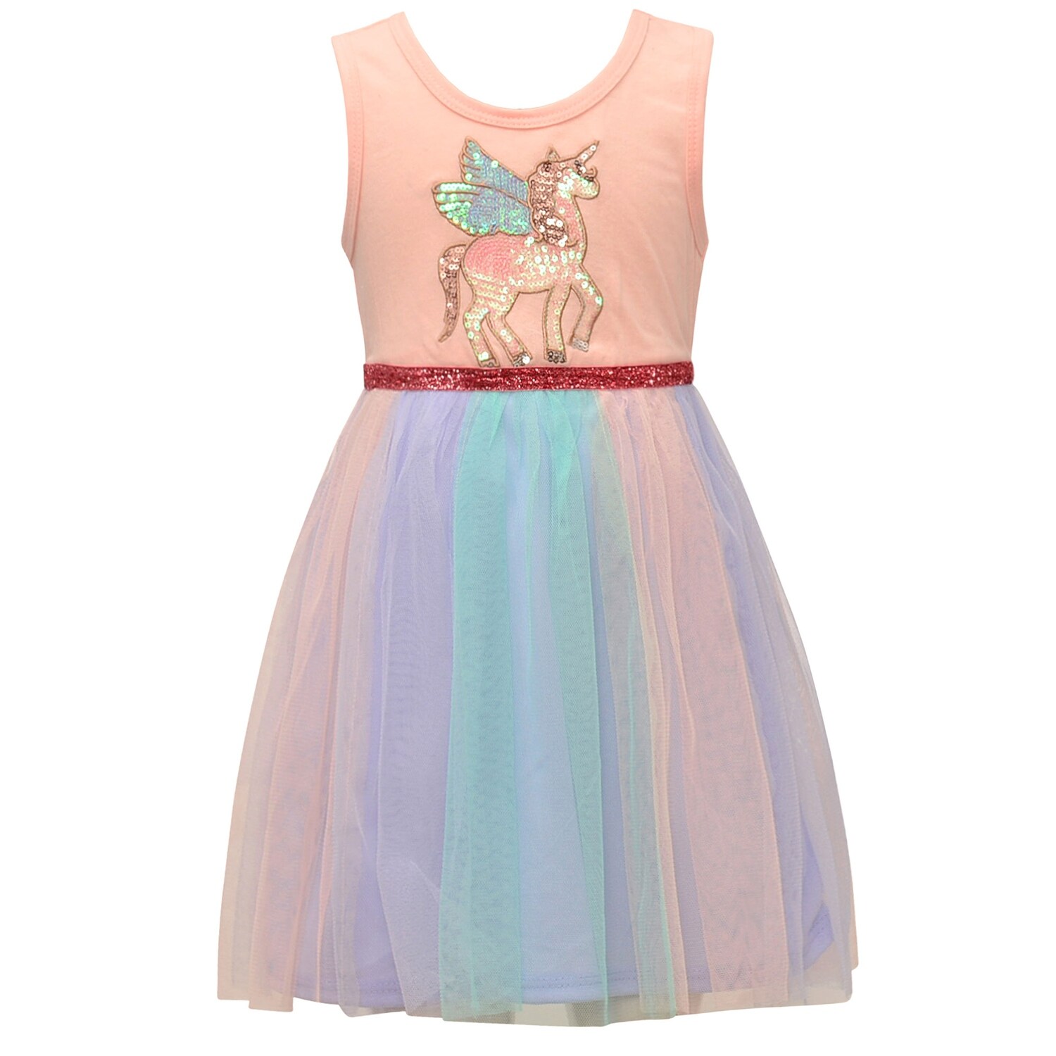 Shop Little Girls Pink Pastel Stripe Sequin Unicorn Sleeveless