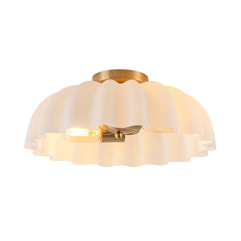 Creative 2-Light Shell Scalloped Glass Semi-Flush Mount - N/A