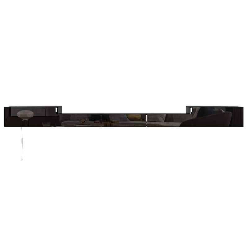 Floating TV Unit,Wall Mounted TV Cabinet Modern High Gloss With Light - 110.2"