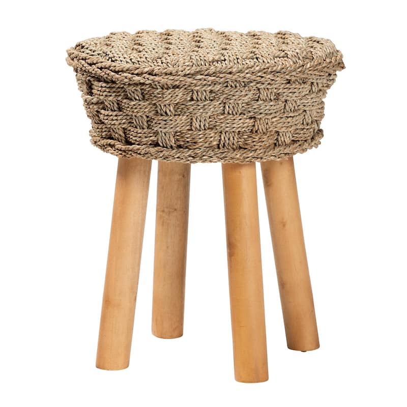 Denver Modern Bohemian Natural Seagrass and Acacia Wood Stool - Single - Short