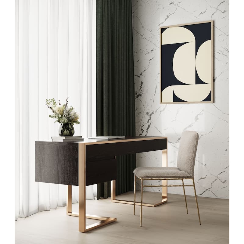 Modrest Atlanta Modern Beige Fabric & Brass Dining Chair