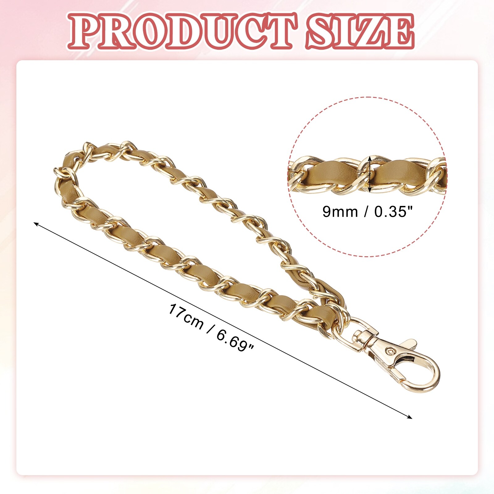 7" Chain Wristlet Strap Leather Chain Wrist Strap with Buckles Gold-Black