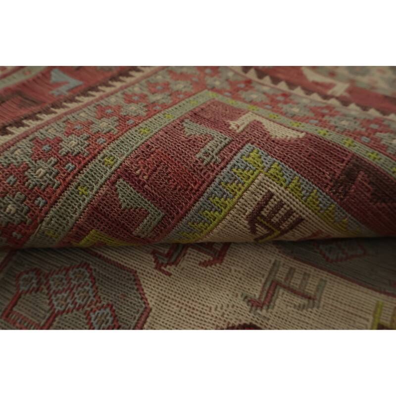 Hand Woven Oriental 100% Wool Carpet Traditional Tribal Beige & Ivories Sumak Area Rug - 7' 1'' X 4' 6''