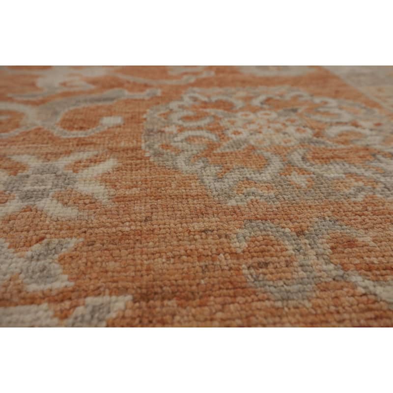 Orange Oushak Vegetable Dye Turkish Area Rug Hand-Knotted Wool Carpet - 8'3"x 9'9"