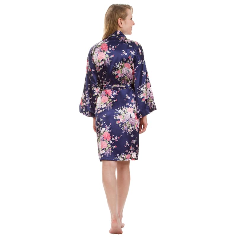 Leisureland Women's Knee-Length Floral Satin Robe