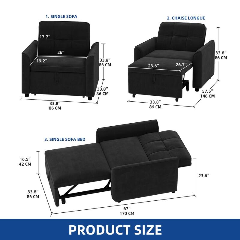 Moasis 3-in-1 Adjustable Sleeper Sofa Bed, Pull Out Chair Sofa for Living Room