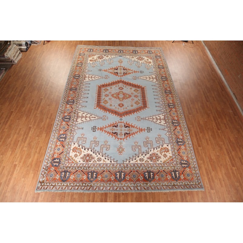Light Blue Heriz Serapi Oriental Large Area Rug Wool Carpet - 11'3" x 17'10"