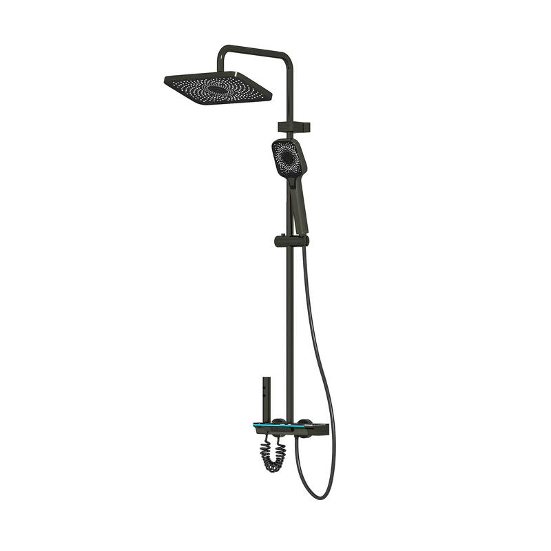 Thermostatic Shower System with Rainfall Shower Head, Adjustable Height Wall Mounted Shower Set