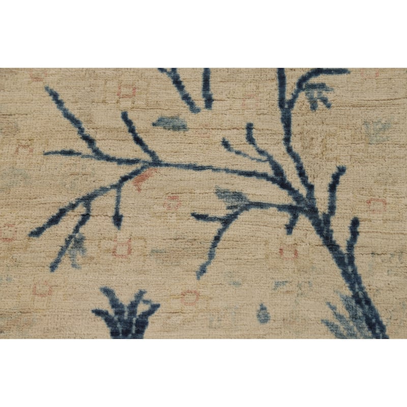 Hand Knotted Oriental 100% Wool Carpet Traditional Floral Beige & Ivories Art Deco Runner Rug - 11' 10'' X 3' 0''
