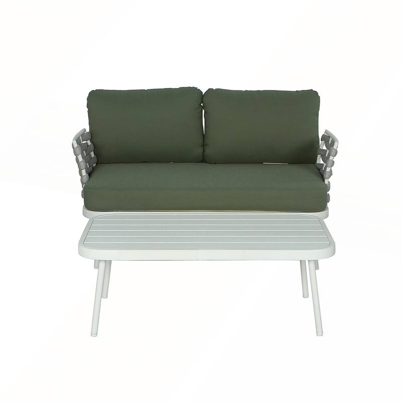 Mariano Steel Loveseat and Table - Green and Off White
