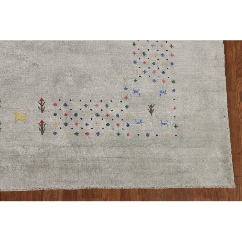 Green Gabbeh Oriental Square Area Square Rug Hand-Knotted Wool Carpet - 9'4" x 10'0"