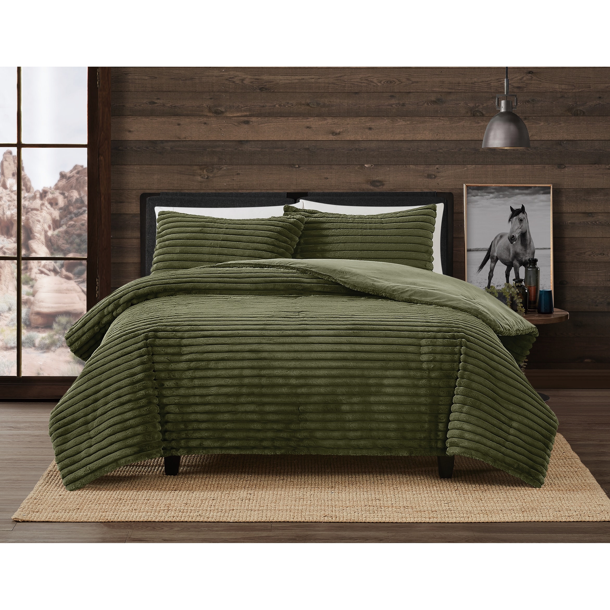 Frye Channel Faux Fur 3 Piece Comforter Set