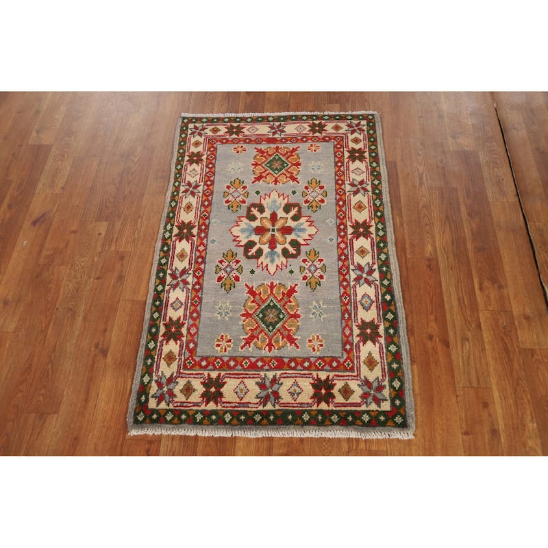 Geometric Kazak Oriental Foyer Rug Hand-Knotted Wool Carpet - 2'0"x 3'0"
