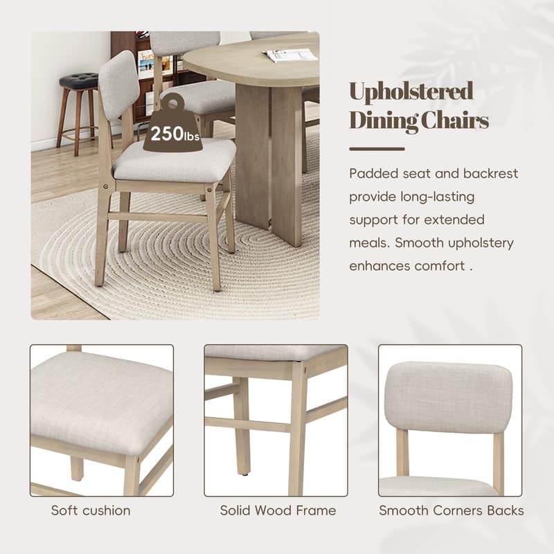 Farmhouse 6-Piece Dining Table Set, Solid Wood Dining Table and 4 Upholstered Chairs & 1 Bench