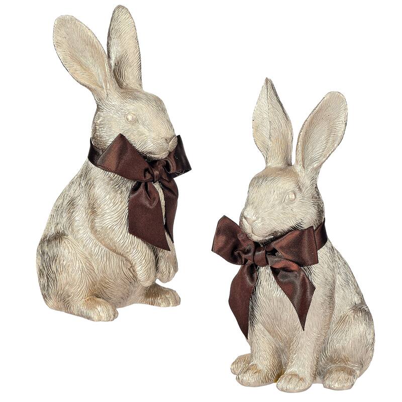 6" Resin Golden Bunny Set of 2