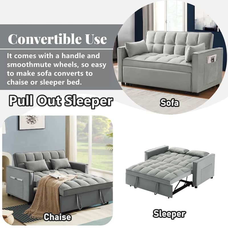 Aukfa Velvet Convertible Sleeper Sofa Loveseat with Side Pocket