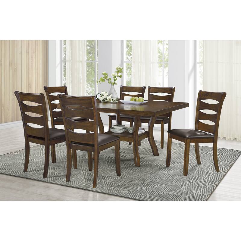 Transitional Brown Finish Dining Table with Lower Display Shelf and Extension Leaf Mindy Veneer Wood Dining Room Furnitu