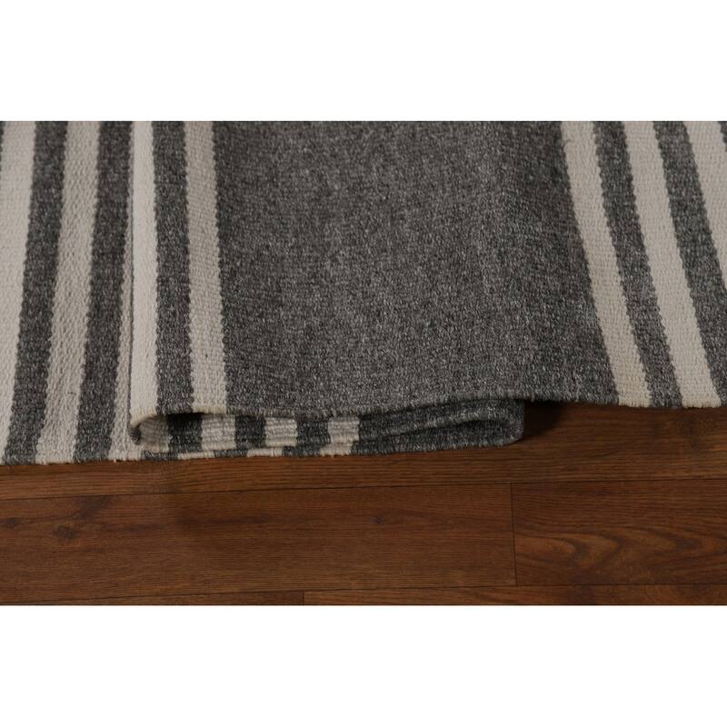 Striped Gray Kilim Durrie Oriental Area Rug Cotton Carpet - 8'3" x 11'7"