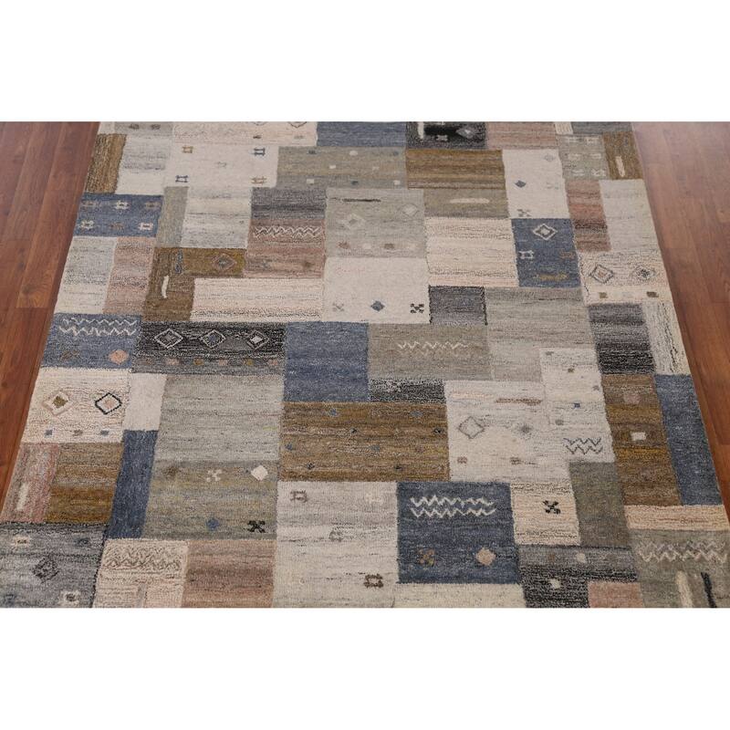 Tribal Beige Geometric Gabbeh Indian Area Rug Hand-Tufted Wool Carpet - 5'3" x 7'7"