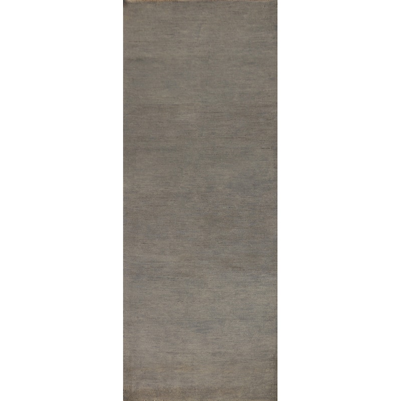 Gray Modern Gabbeh Runner Rug Hand-Knotted Wool Carpet - 3'0" x 9'8"