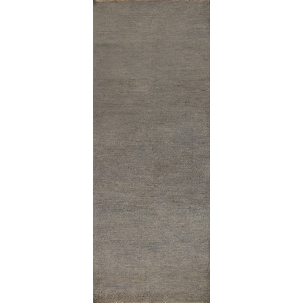 Gray Modern Gabbeh Runner Rug Hand-Knotted Wool Carpet - 3'0" x 9'8"